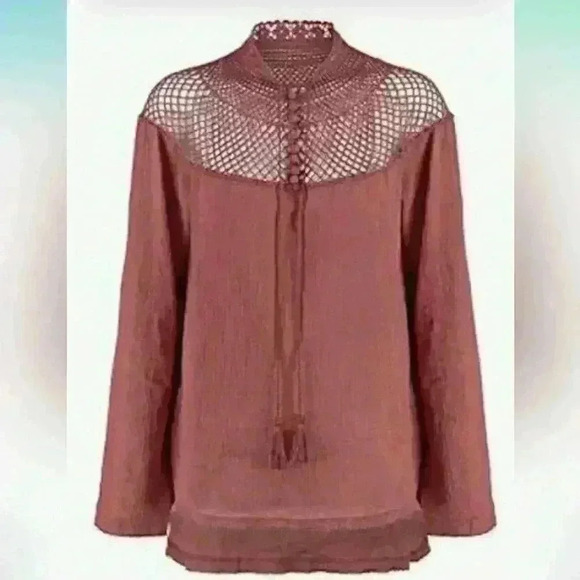 Free People On the Island Top in Spice Crochet Neck Button Details Size S NEW - Picture 2 of 11